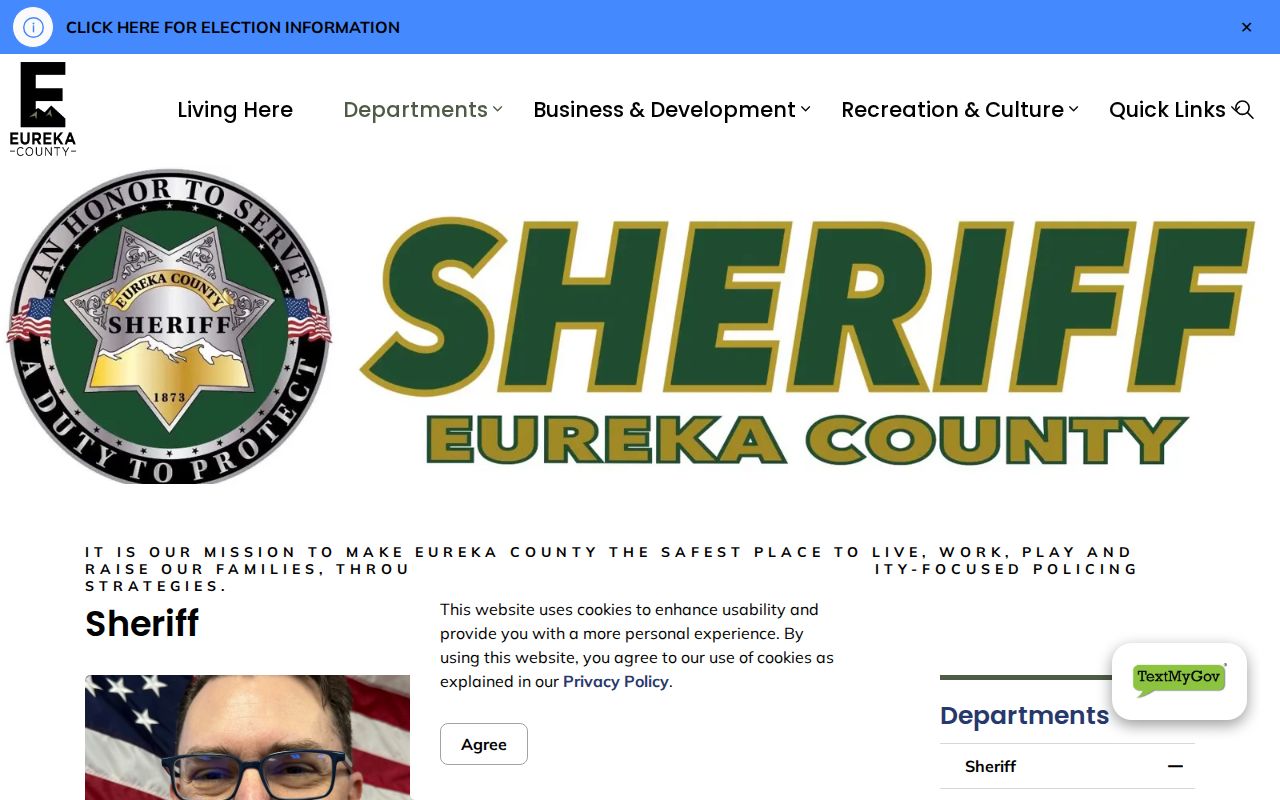 Eureka County warrant-record routing on the official sheriff contact page