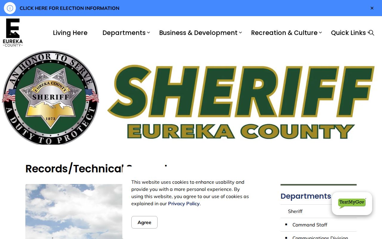 Eureka County booking record request contact information