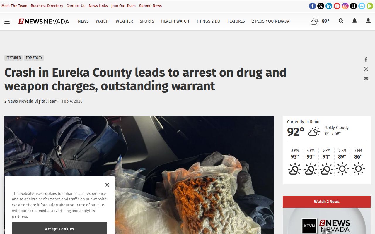 Eureka County arrest-reporting example from a regional news source
