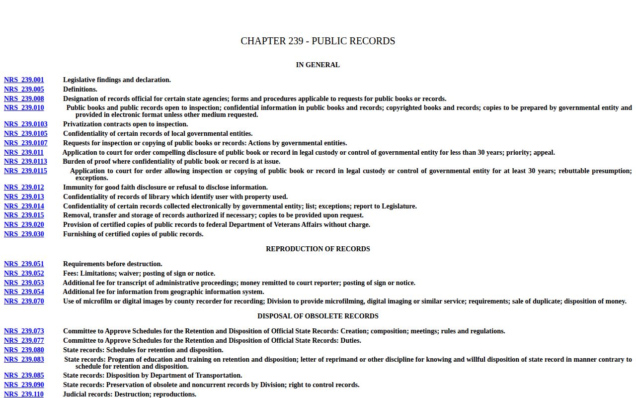 Nevada public records law relevant to Eureka County booking records